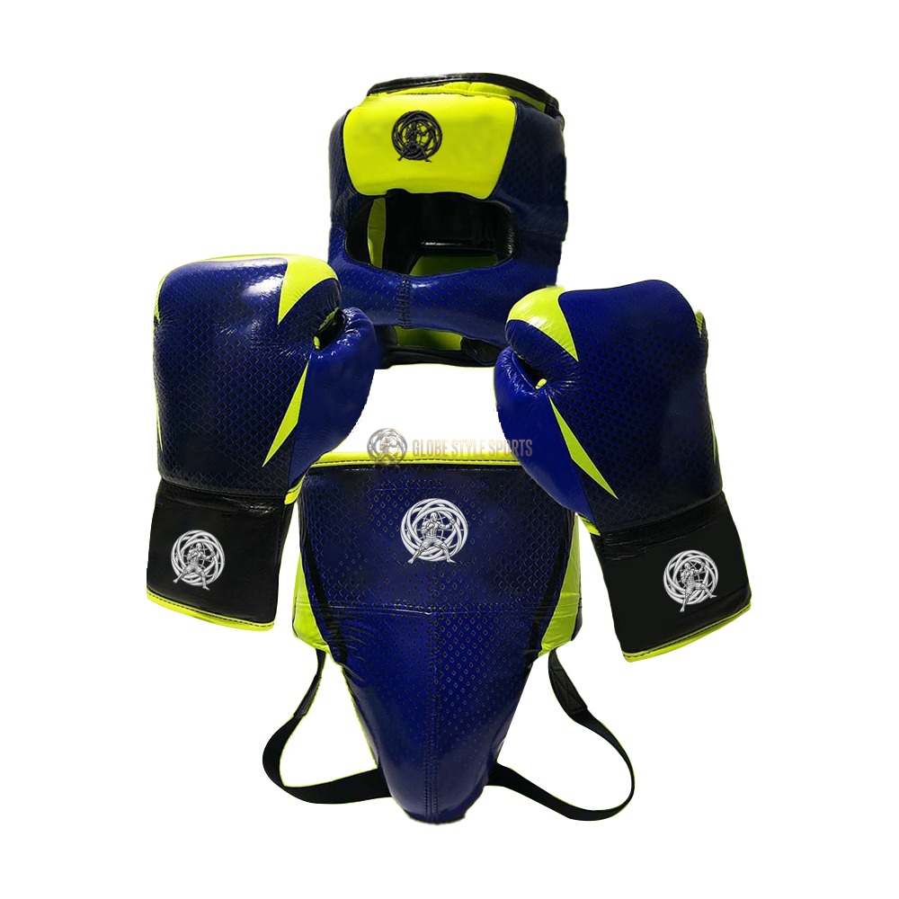 Elite 3-Piece Sparring Gear Set - Textured Blue & Neon Green