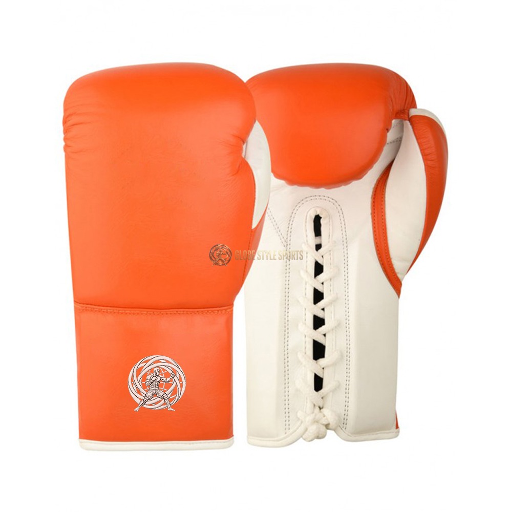 Classic Leather Lace-Up Training Boxing Gloves - Orange & White