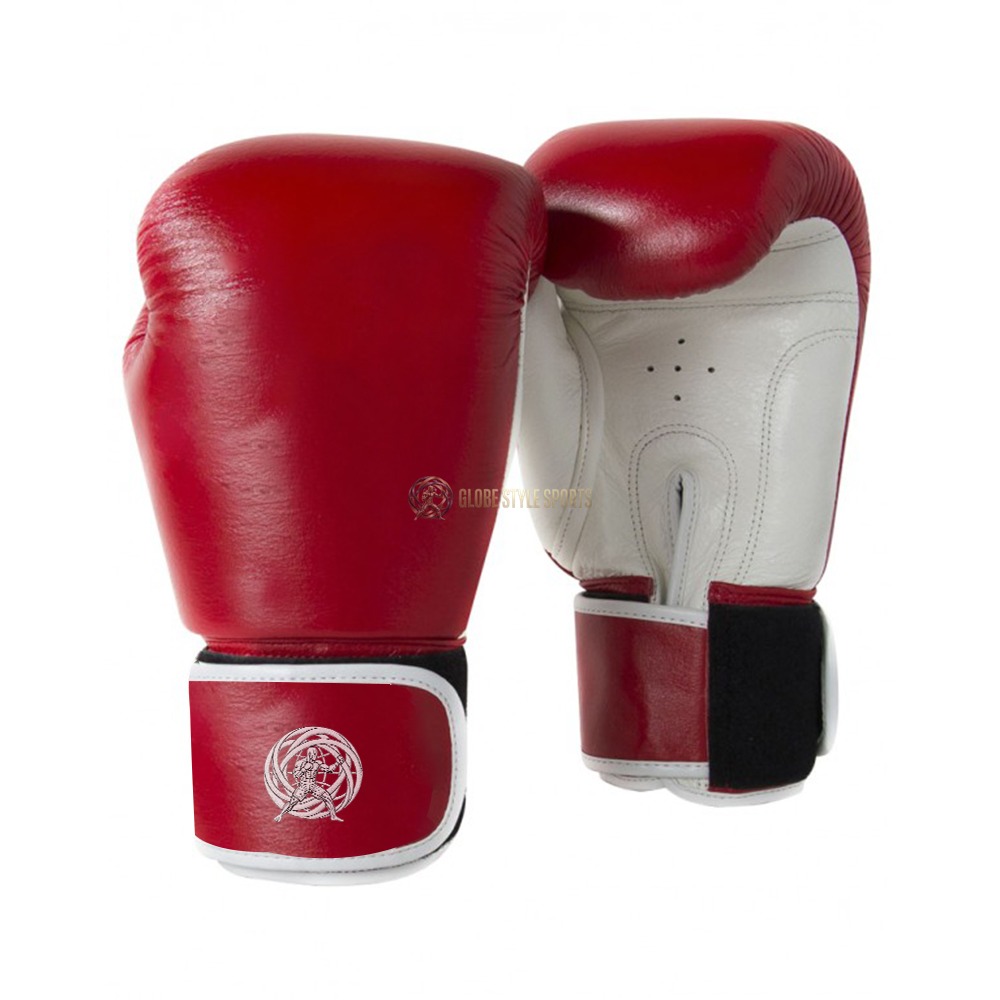 Pro Style Leather Velcro Training Boxing Gloves - Red & White
